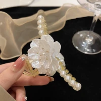 vintage white temperament flower hair clip claw clamp summer pearls big hair accessories for women
