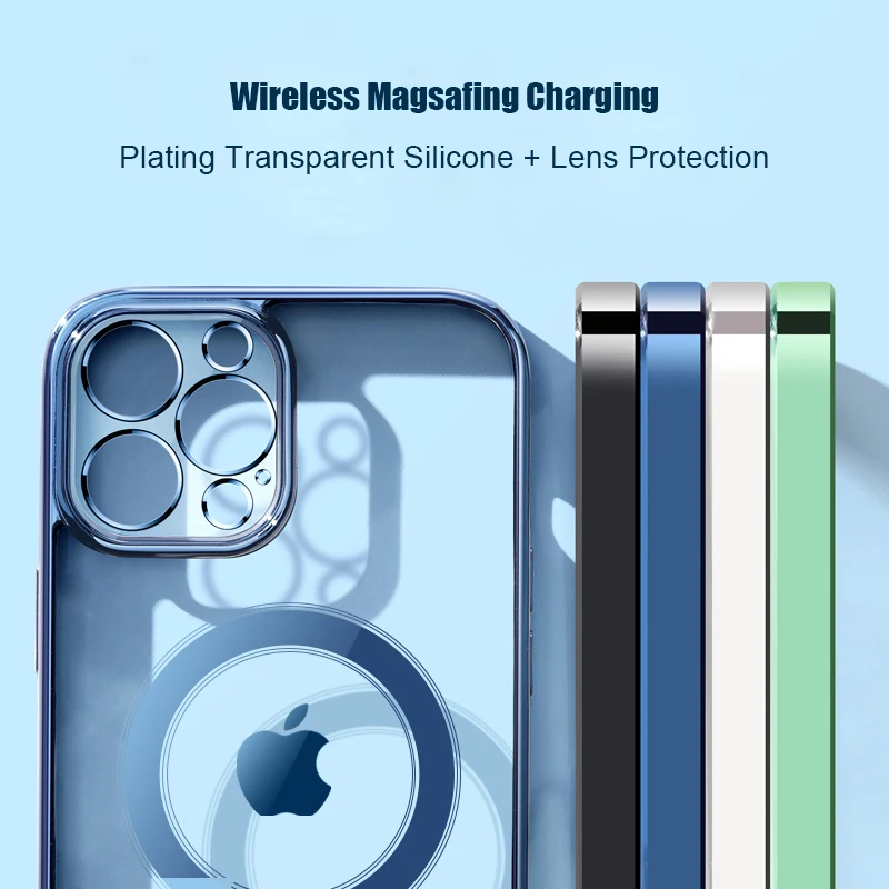 

For iPhone 12 Case Magnetic Charging Magsafing Phone Case for iPhone 11 Pro Max 13 Mini ProMax Protect Clear TPU Plating Cover