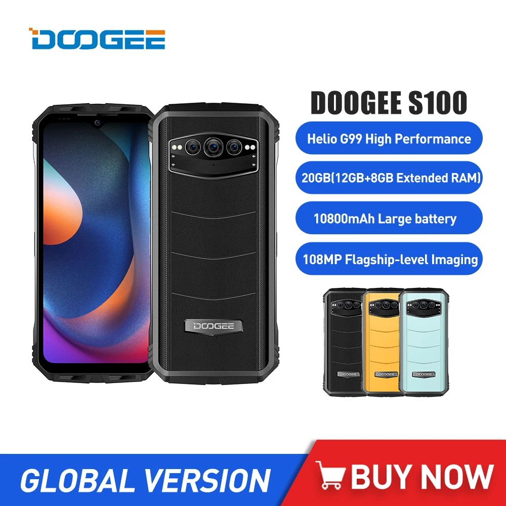 DOOGEE S100 Rugged Cell Phone 66W Fast Charge 10800mAh Battery 108MP Camera 6.58 Inch 120Hz Refresh Display Helio G99 12GB+256GB