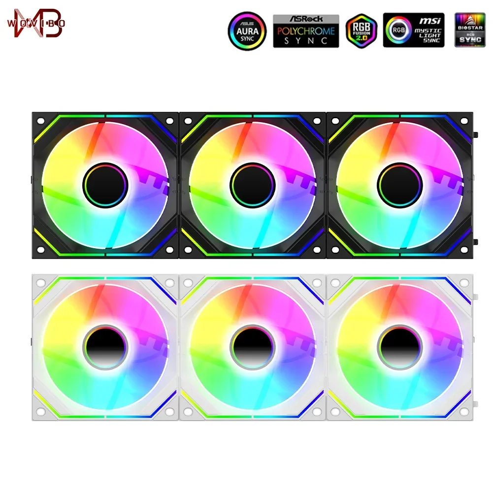 Фото Wovibo 120 мм Uni Fan Wireless PWM 4PIN Ventilador RGB Корпус компьютера Охлаждающий кулер 12 см 5 В ARGB Ventilateur Aura Sync №1