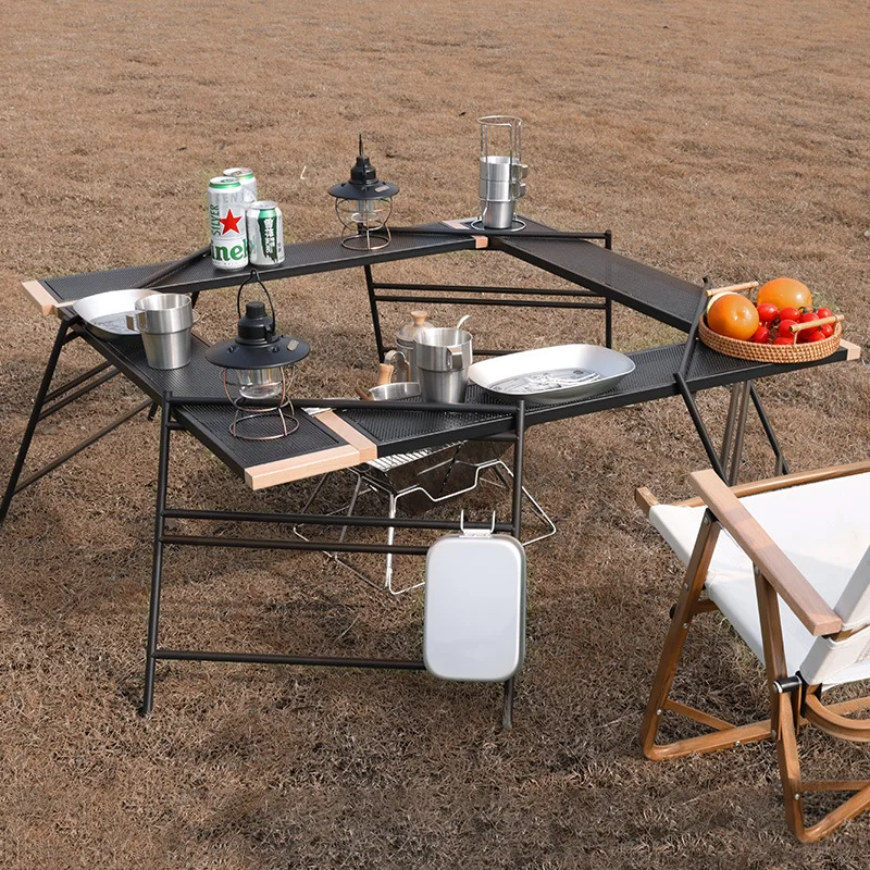 

2023 New Outdoor Barbecue Table Spliceable Net Table Camping Multifunctional Portable Folding Table Self-driving Picnic Table