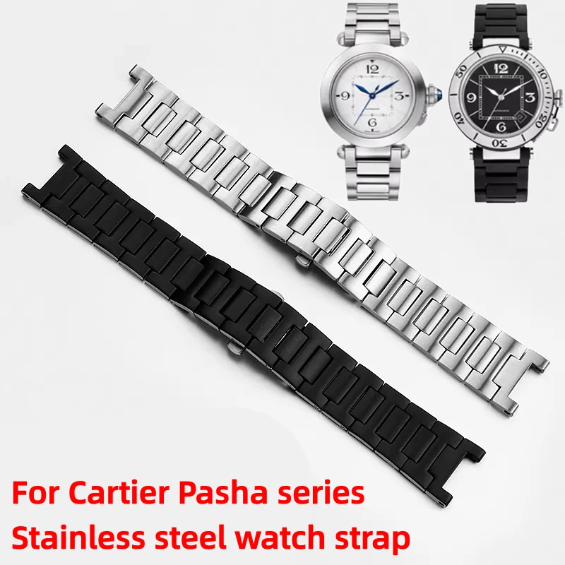 Фото Ремешок для часов Cartier PASHA Series 16*8 мм, 18*10 мм, 20*12 мм, вогнутый, из нержавеющей стали, WSPA0013, W31077U2, W3108555, браслет. №1