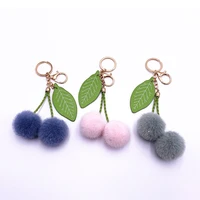 new creative cute fluffy artificial rabbit fur ball pompom leaf keychain cherry key chain handbag pendant car key chain ring