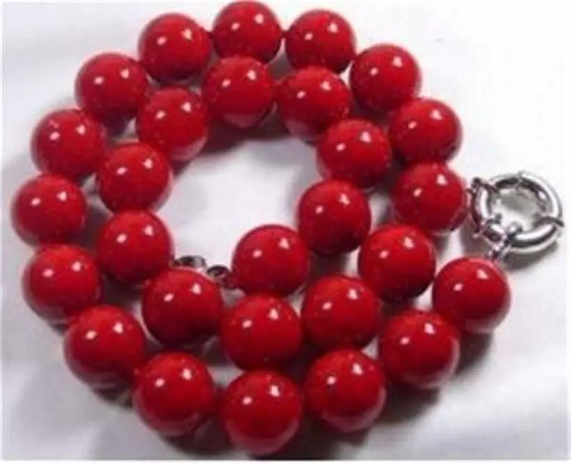 

free shipping 10mm Red Sea Coral Gems Round Bead Necklace 18"AA+