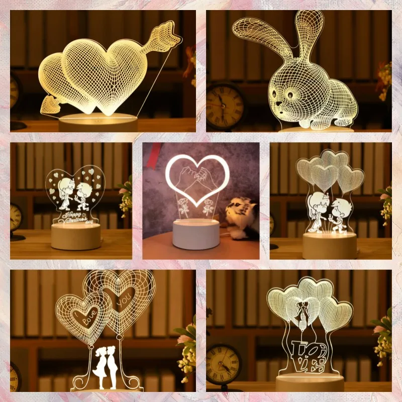 

Romantic 3D Acrylic Led Night Light Valentine's Day Anniversaire Gifts Birthday Party Wedding Baby Shower DIY Decorations Cute