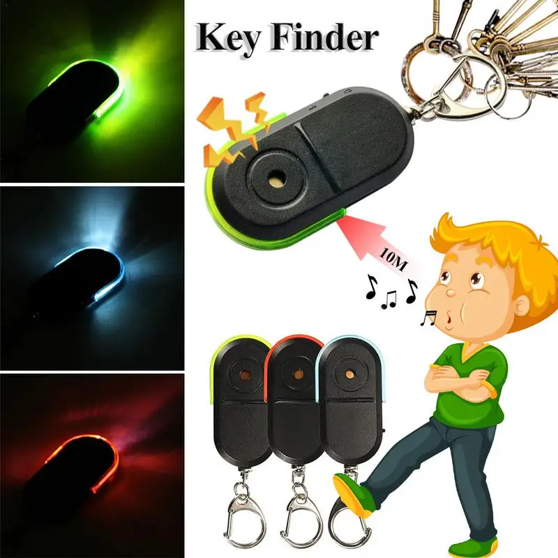 LED Whistle Key Finder Flashing Beeping Sound Control Alarm Anti-Lost Key Locator Finder Tracker With Key Ring In Stock