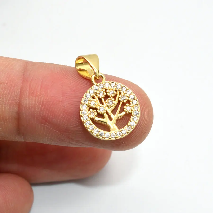 Кулон Дерево жизни из циркония с покрытием настоящего золота 18 К 12 мм для