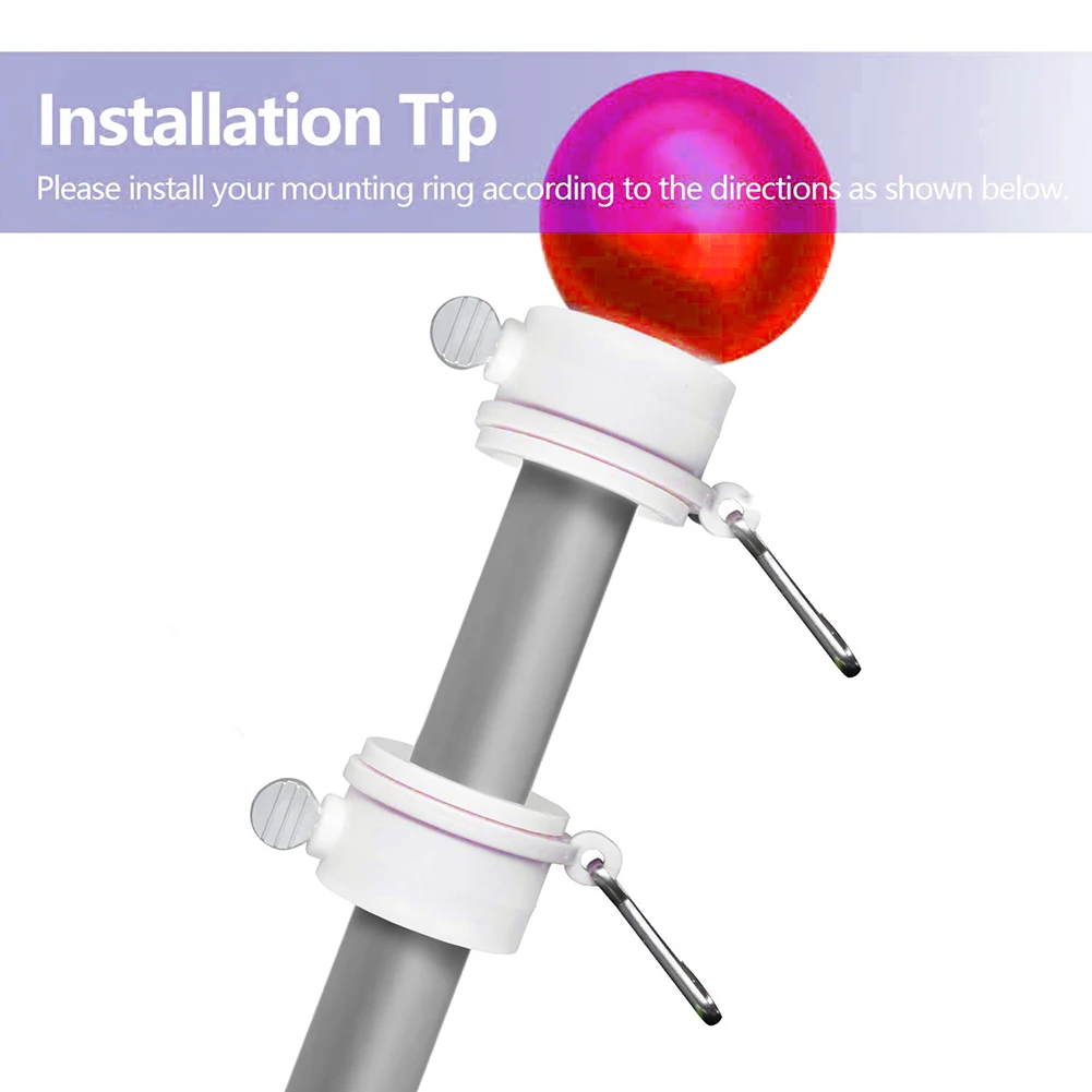 

2pcs Plastic Flagpole Mounting Rings Set With Fixed HookAnti Wrap Rotatable Ring With Carabiners Flag Mount Ring