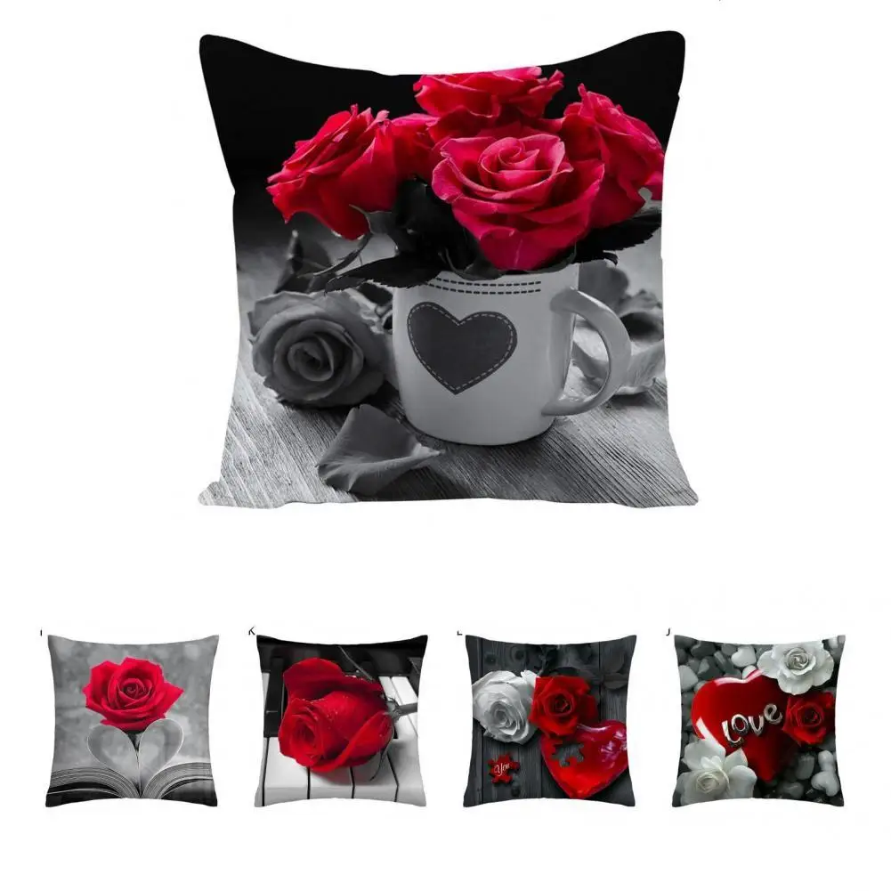 

Pillow Case Modern Flax Breathable Rose Flower Pattern Pillow Case for Car Pillow Sham Pillowcase