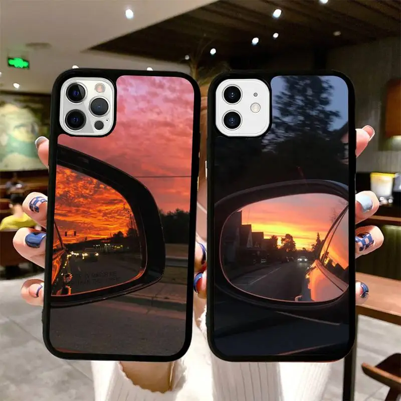 

Automobile rearview mirror Phone Case Silicone PC+TPU Case for iPhone 11 12 13 Pro Max 8 7 6 Plus X SE XR Hard Fundas