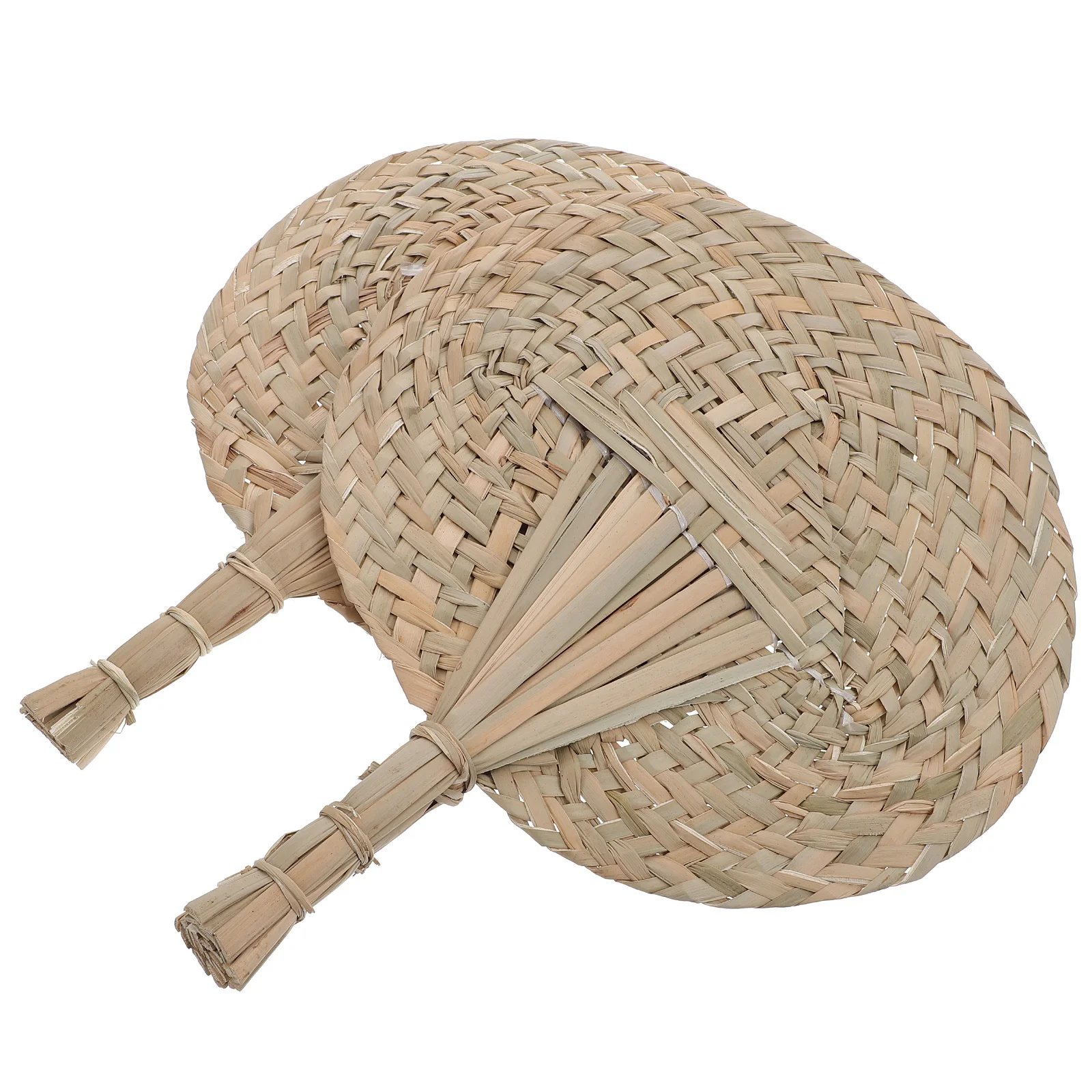 

2 Pcs Braided Cattail Fan Home Décor Handmade Knitted Fan Household Bedroom Decor Handmade Cooling Fan Miss