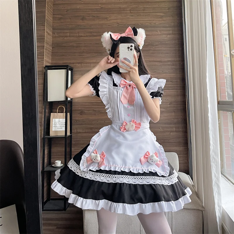 

HAYA Lolita Maid Dress Cute Cat Ear Headband Maid Dress Classic Lolita Princess Dress Suit Pink Dress Women Dress Lolita Kawaii
