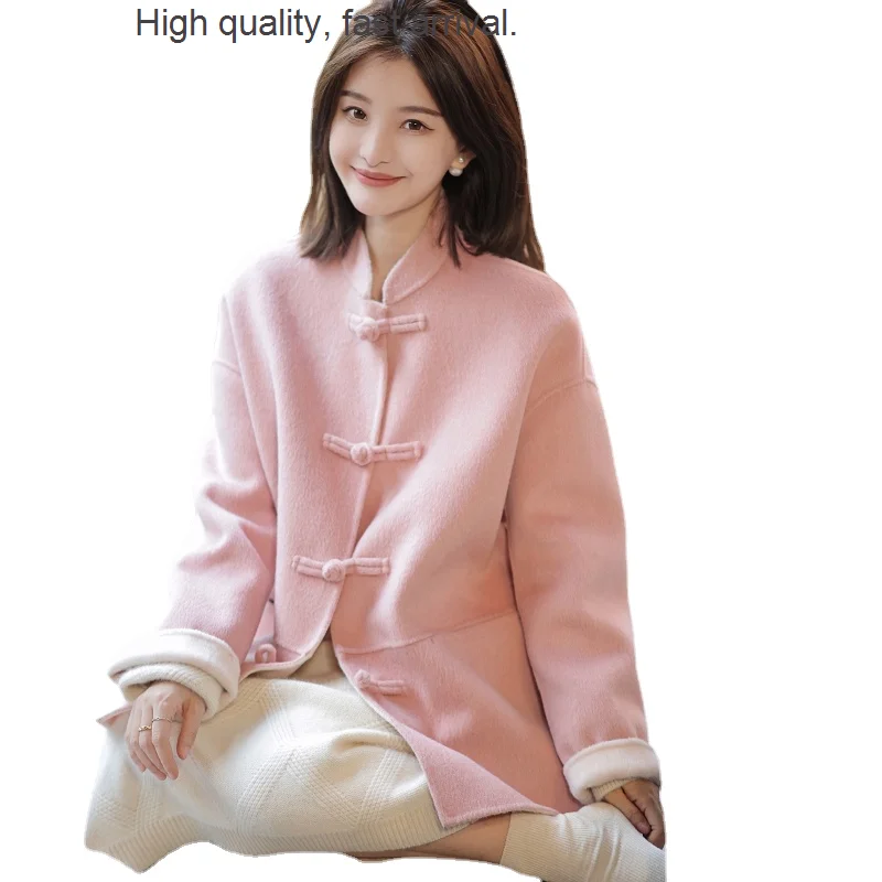 

Style Winter Chinese Double-Faced Woolen Goods Retro Soft Camel Coat Tea Suit Chinese Tang Costume Wool Woolen Overcoat