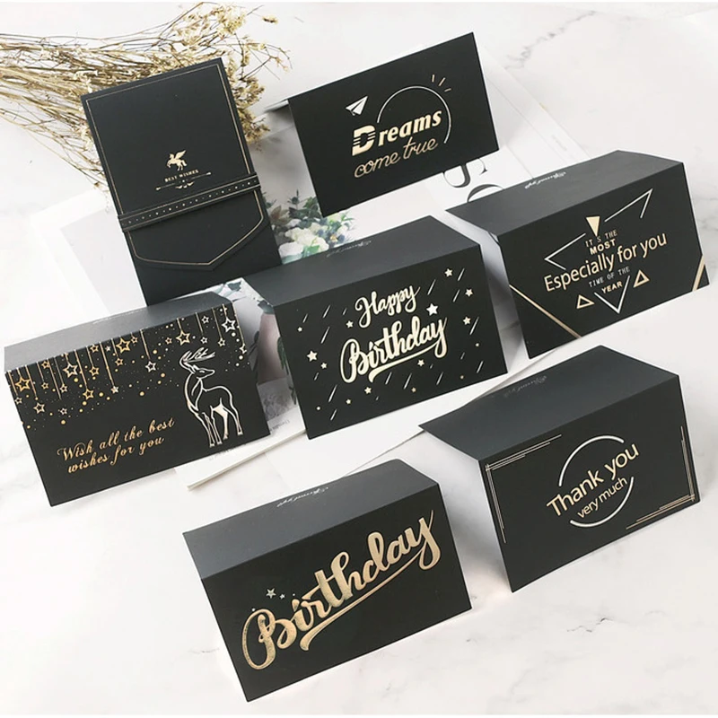 

1 Pack Black Wedding Invitation Cards Birthday Greeting Card Thank You for Valentine's Day Christmas Universal Blessing Cards