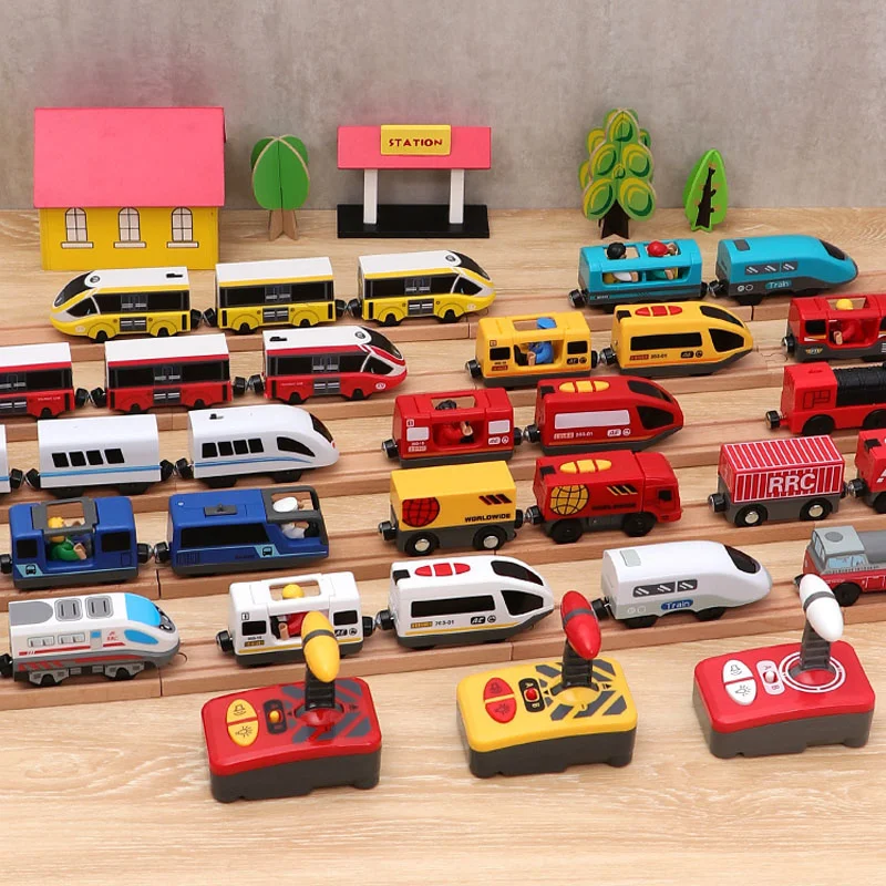 

Wooden Remote Train Railway Accessories Remote Control Electric Train Magnetic Rail Car Fit For Thomas Train Track Toys For Kids