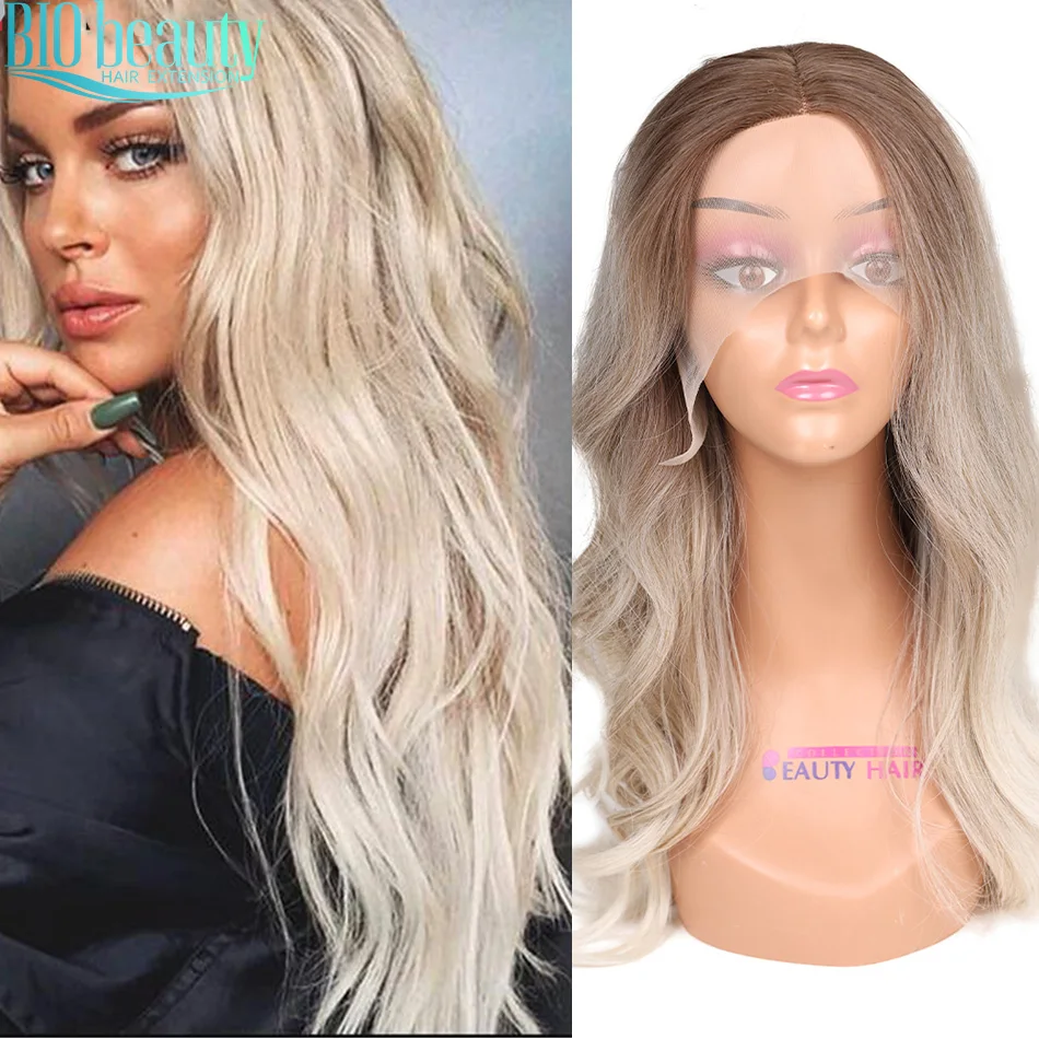

Ombre Blonde Wig Synthetic Lace Front Wig Long Body Wave Middle Part Lace Wig For White Women Organic Fake Hair Cosplay Lolita