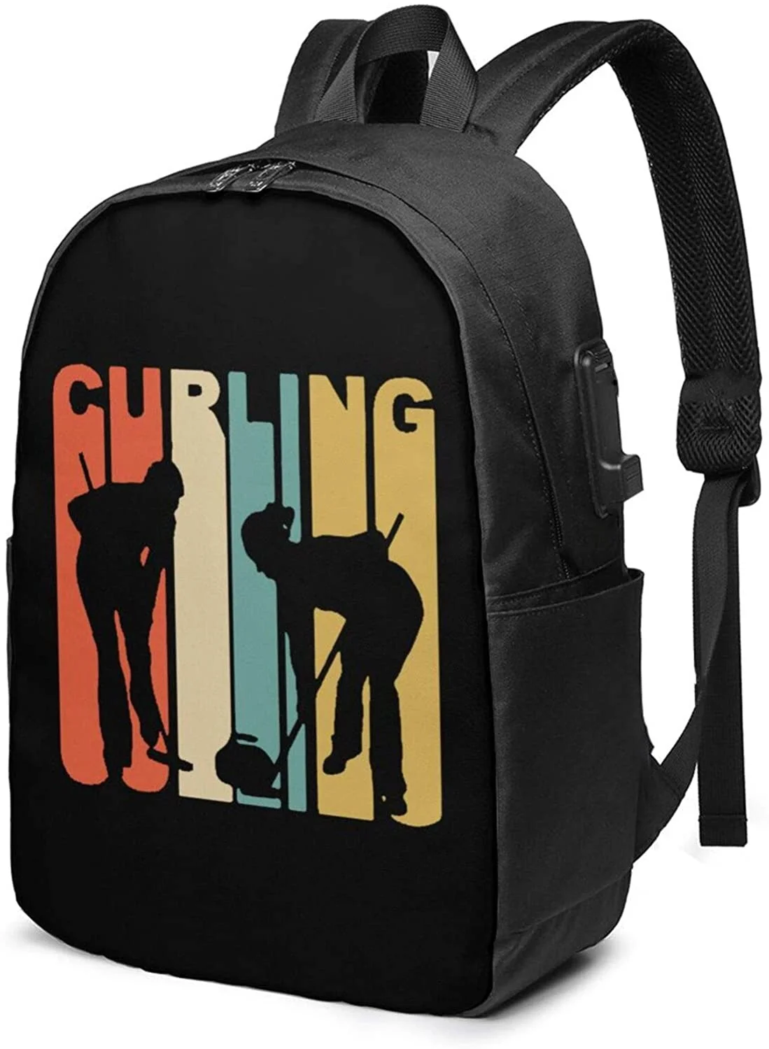 

1970'S Style Curlers Silhouette Business Laptop School Bookbag Travel Backpack with USB Charging Port & Headphone Port Fit 17 in