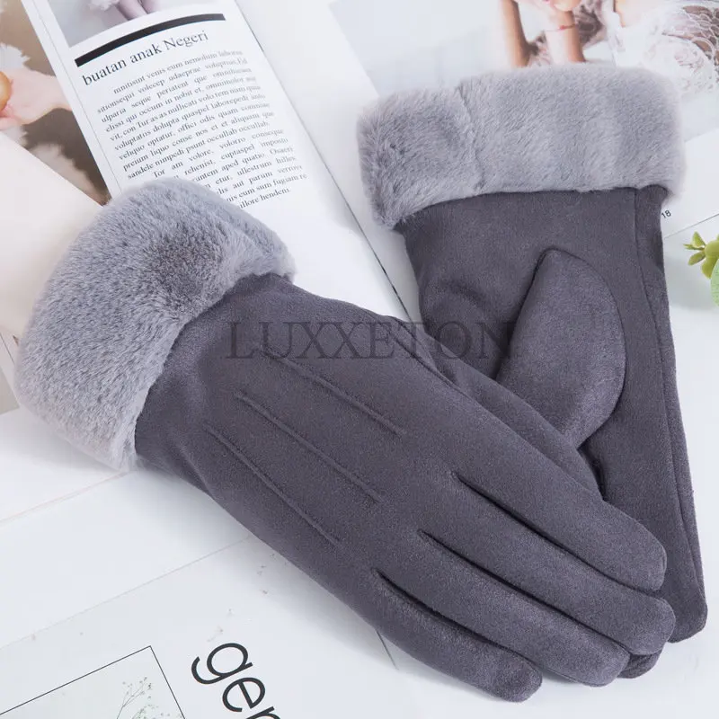 

Women Winter Gloves Warm Screen Women's Fur Gloves Full Finger Mittens Glove Driving Windproof Gants Hiver Femme Guantes