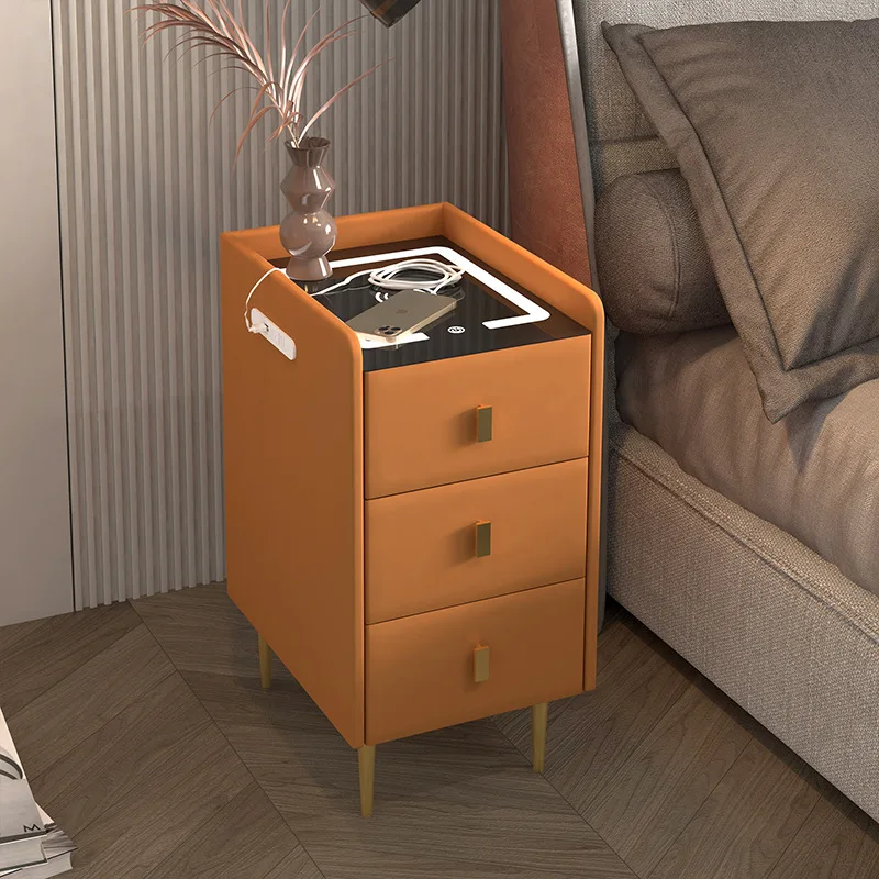 

Smart Nightstands Luxury Bedroom Furniture Wireless Charging fingerprint lock Simple Solid Wood Bedside Table with LED Light