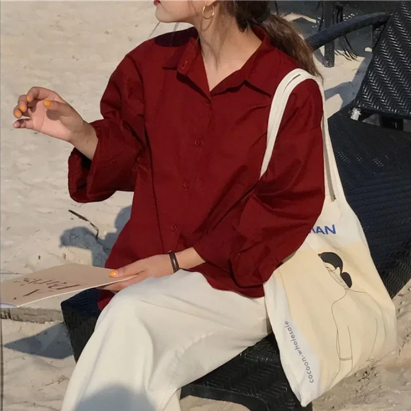 Красные повседневные рубашки женская свободная летняя верхняя одежда новая