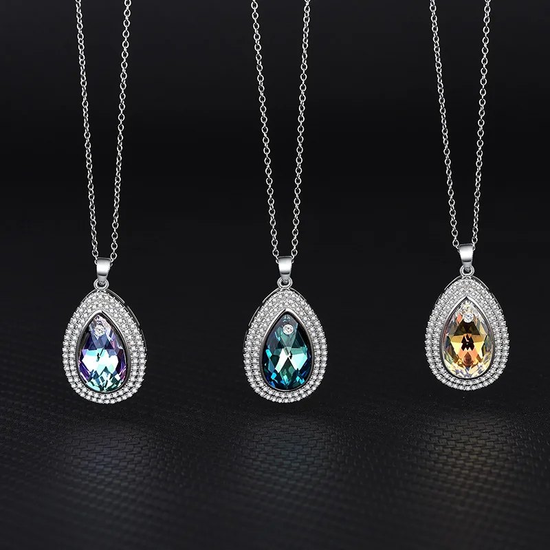 

Explosive S925 Sterling Silver European and American Fashion High-end Austrian Crystal Necklace Female Simple Pendant