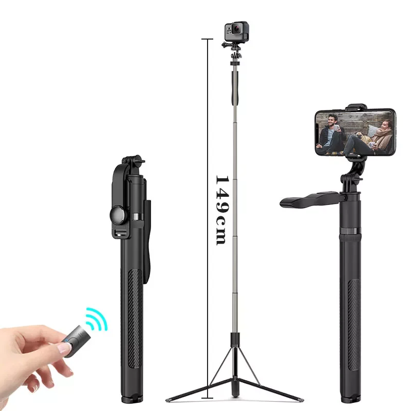 

2022New Roreta High quality New 1.49m big Bluetooth Selfie Stick Tripod Foldable monopods universal for Gopro camera for Smartph
