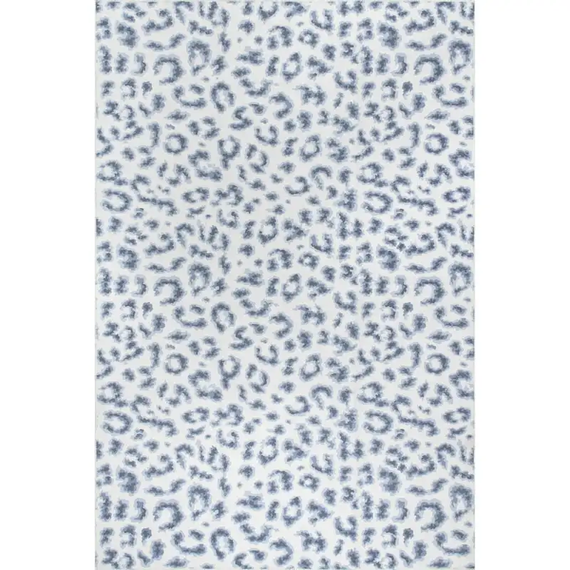

Machine Washable Contemporary Leopard Print Area Rug, 8' Square, Blue