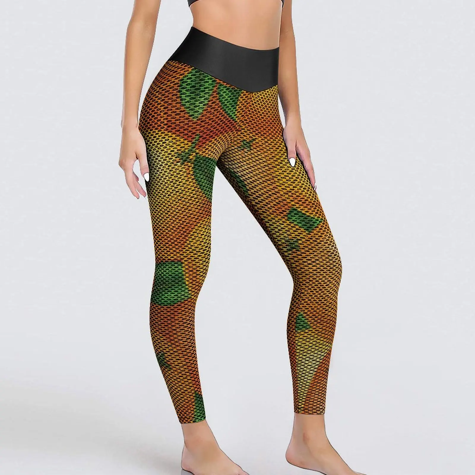 

Fresh Oranges Yoga Pants Sexy Green Leaves Print Graphic Leggings High Waist Gym Leggins Women Cute Seamless Sports Tights