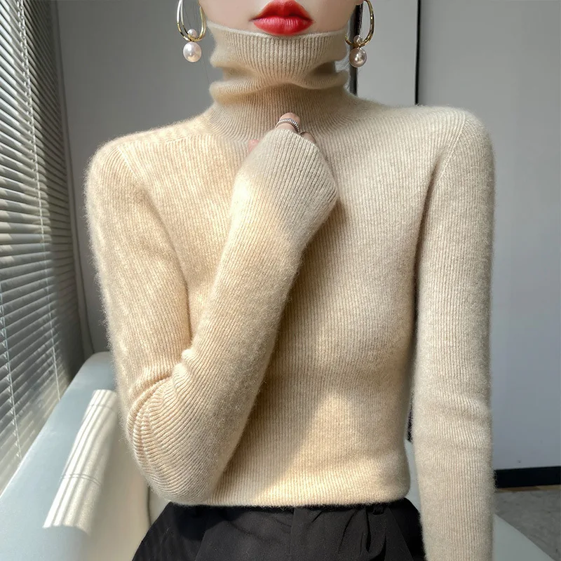 

Sweater Women Korean Version Turtleneck Sweater Winter Solid Color Pullover Slimming Interior Lapping Warm Wool Knitted Tops