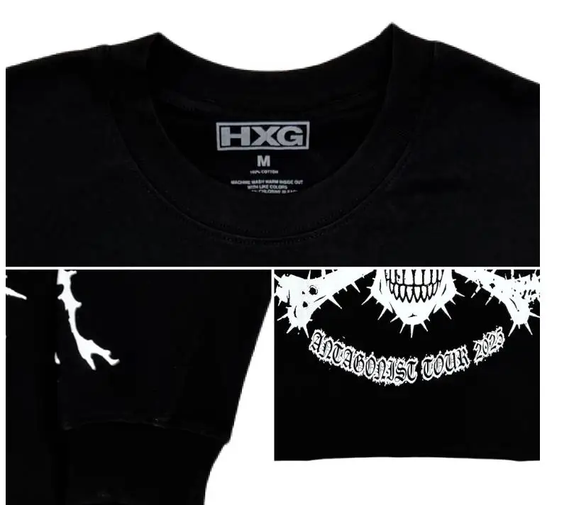 Фото Новые мужские футболки Homixide Gang ANTAGONIST 2.0 Skull merch tour, футболки в стиле хип-хоп, хлопковые футболки для скейтбординга, уличные футболки, футболки H7 №3