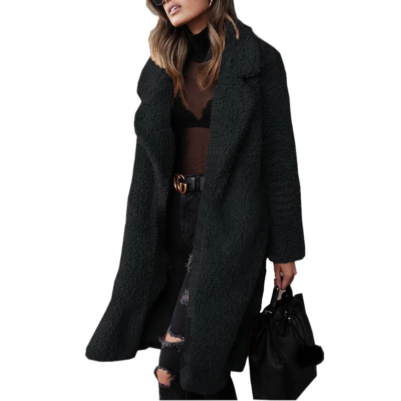 2021 Autumn and Winter New European and American Women's Fashion Long-sleeved Lapel Plush Jacket Long Coat Temperament Fur Coat