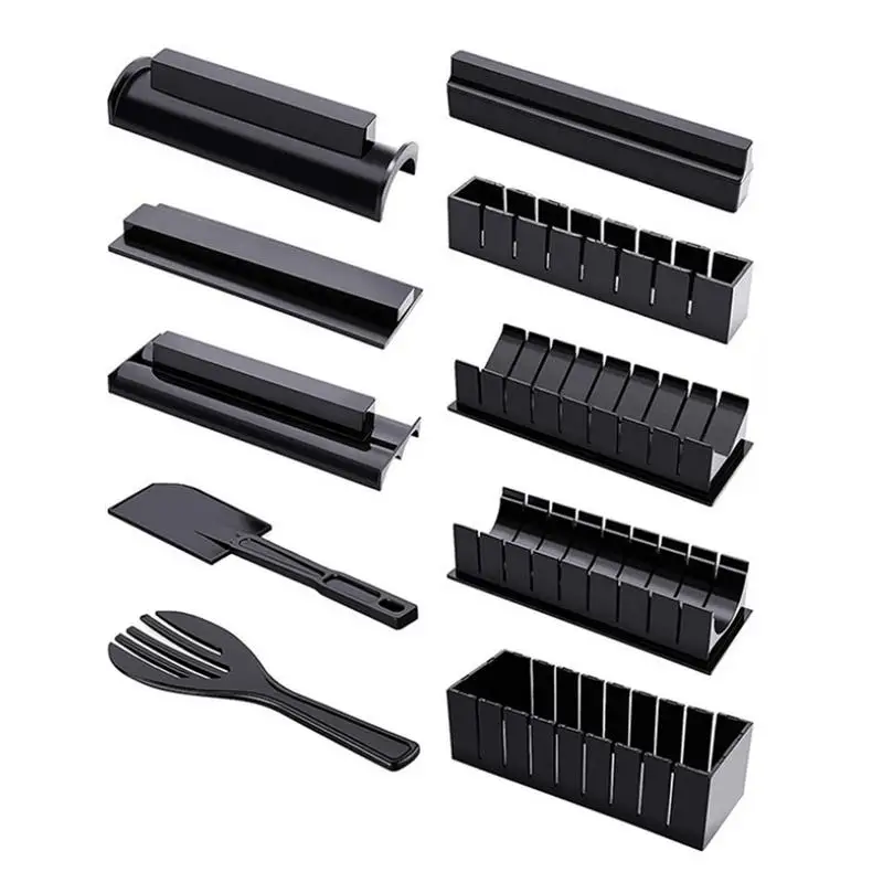 

DIY Sushi Mold Roll Sushi Maker 10Pcs Sushi Making Kit Sushi Rice Roll Mold Shapes Fork Spatula DIY Home Sushi Tool Black Not