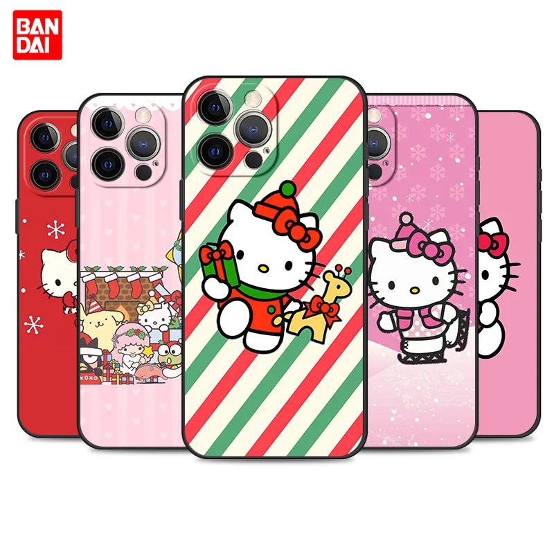 

Hello Kitty Cartoon Case for iPhone 11 12 13 Pro Max SE 2020 11pro 12pro 13pro Mini Cover Capinha Black Silicone Full Accessorie