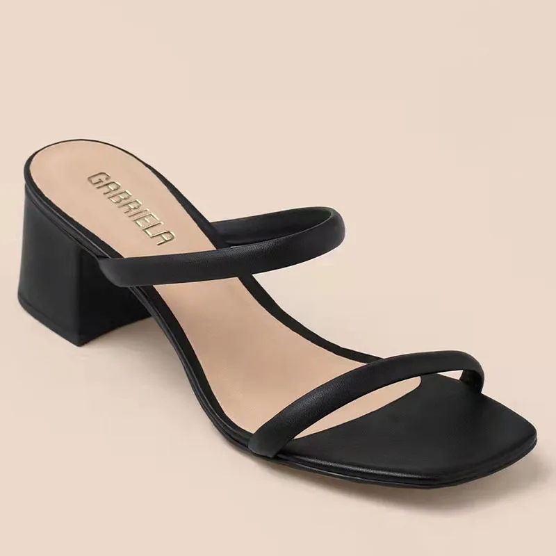 2023 Summer Peep Toe Women Slippers Fashion Solid Color Outdoor Square Heels Sandals Sexy Beach Slides Pumps Sandalias De Mujer