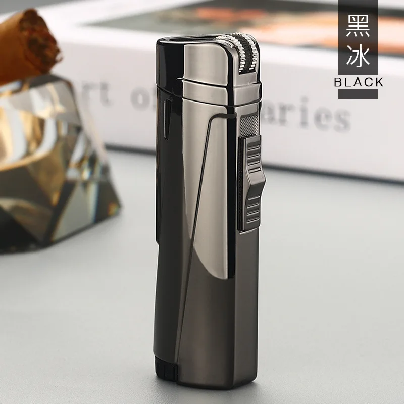 

Metal Outdoor Windproof Turbo Torch Butane Gas Lighter Triple Flame Direct Flush Acupuncture Cigar Special Adjustable Flame Gift