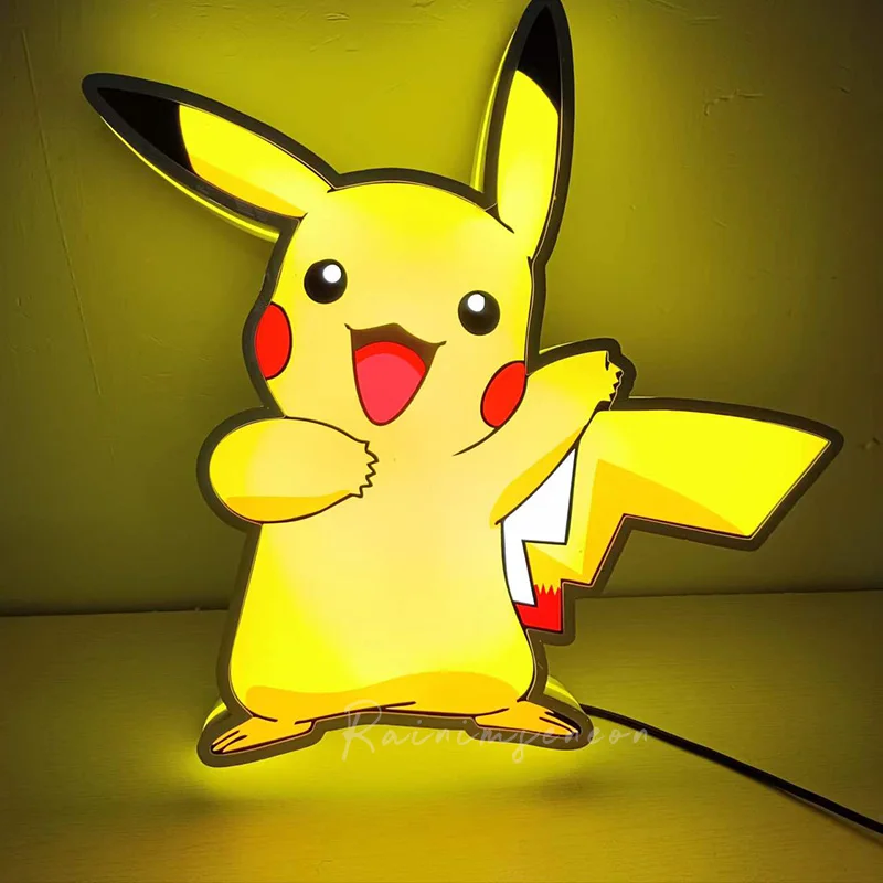 Custom 3D Printed 3cm thick Pikachu Anime Japanese Game Room Decor Lightbox Gamer Gifts Powered Pluged Dimming Function Game Fan