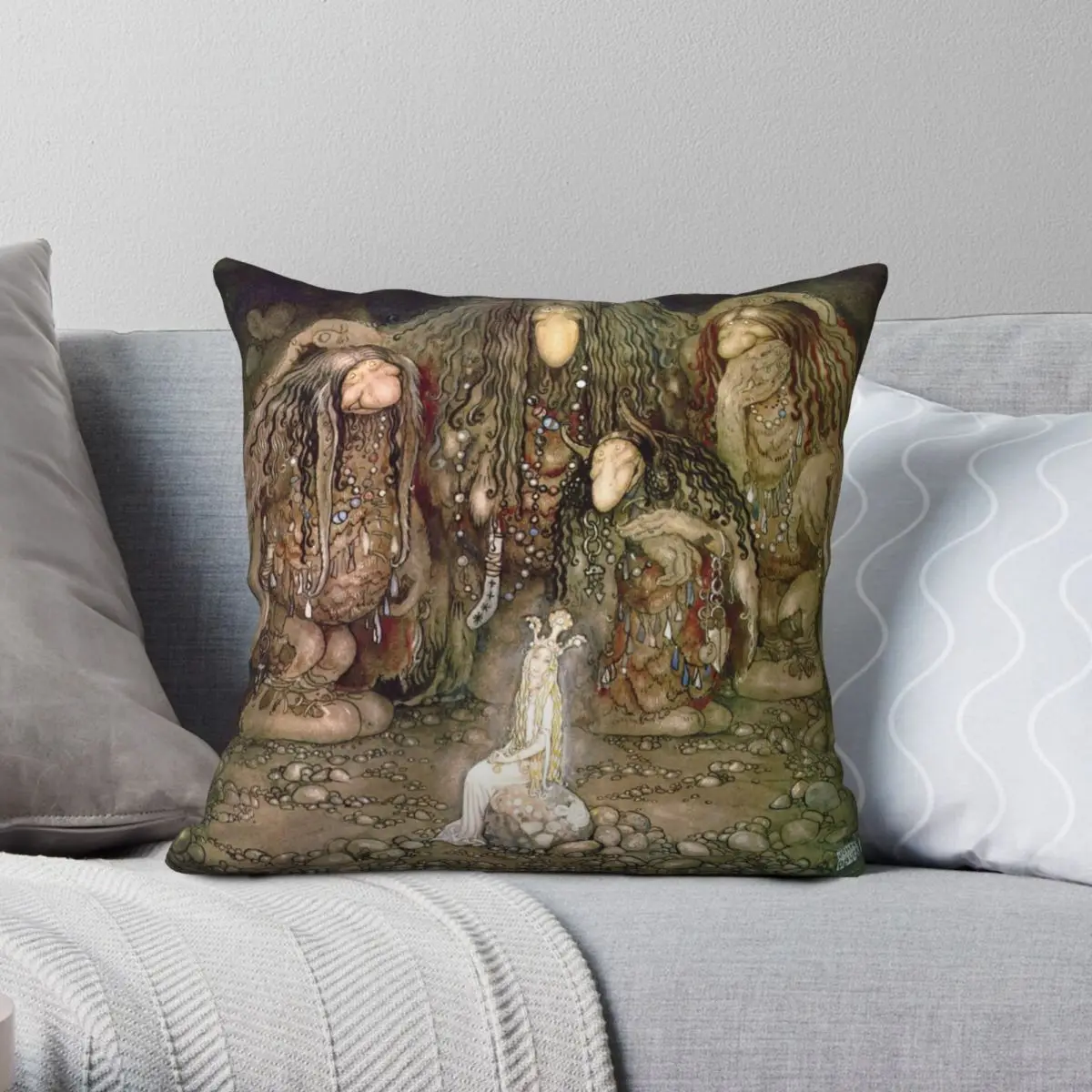 

Troll John Bauer Square Pillowcase Polyester Linen Velvet Printed Zip Decor Throw Pillow Case Home Cushion Cover Wholesale