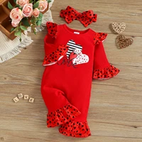 3 6 9 12 18 months newborn infant baby girls rompers heart printed flare long sleeve bodysuit with headband 2pcs outfits onesie
