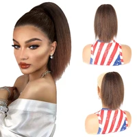 short synthetic afro puff drawstring ponytail kinky straight pony tail african american clip in hair extension black brown
