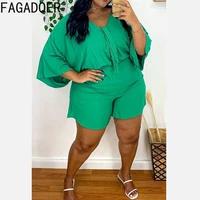 fagadoer casual plus size women clothing xl 5xl female bow design top shorts two piece sets summer solid 2pcs matching outfits