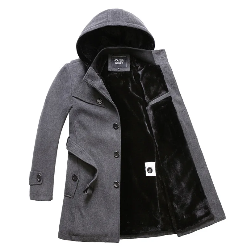 

2021 Winter Men Woolen Windbreaker Coat Solid Color Single Breasted Trench Slim Fit Business Casual Warm Jacket Men Clothing