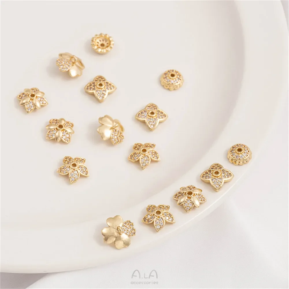 14-каратное позолоченное циркониевое цветочное шапочка из бисера проставка