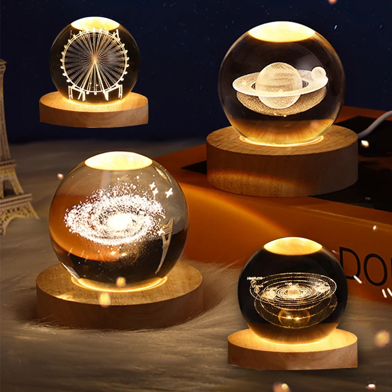 

Creative USB Table Lamp luminous crystal ball night light Moon Galaxy Crystal Light Christmas Decorative Atmosphere Lamp Gifts