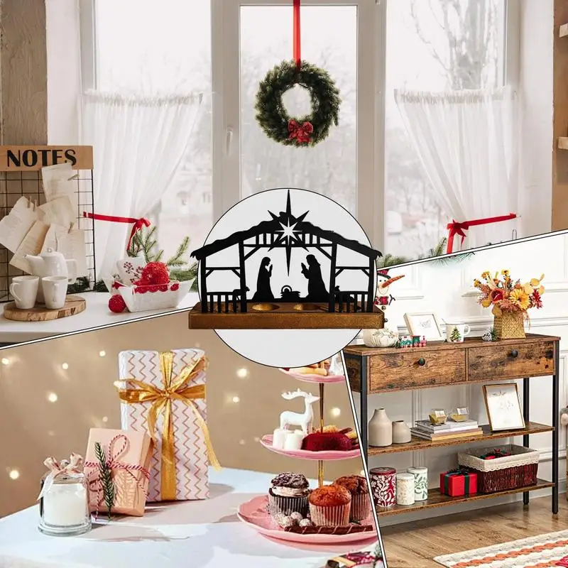 Полый подсвечник Рождественская сцена Металлические подсвечники Декоративная