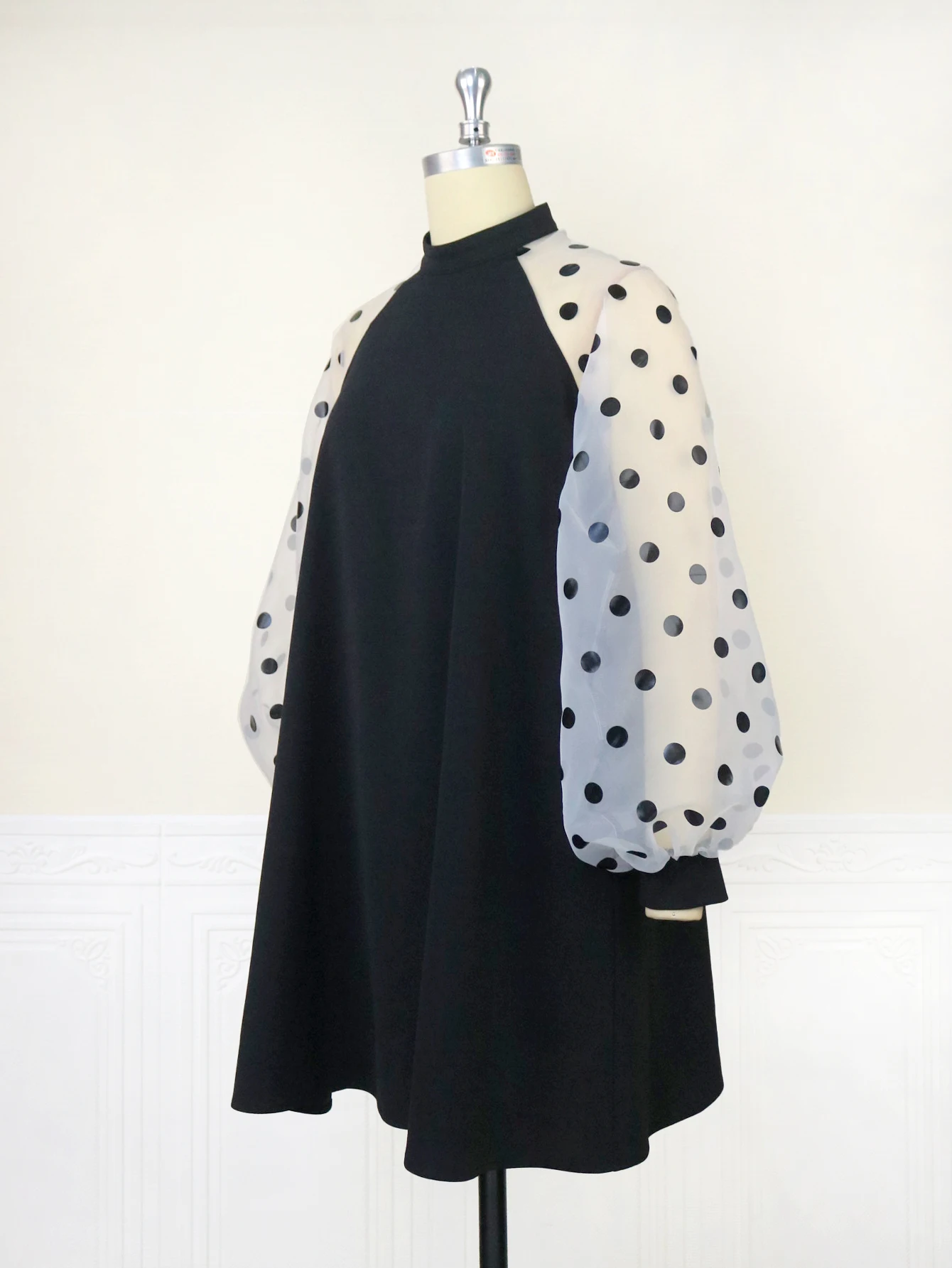 Plus Size Loose Dresses for Women Half High Neck Long Polka Dot Sleeve Casual Office Lady Evening Birthday Party Mini Gowns 4XL