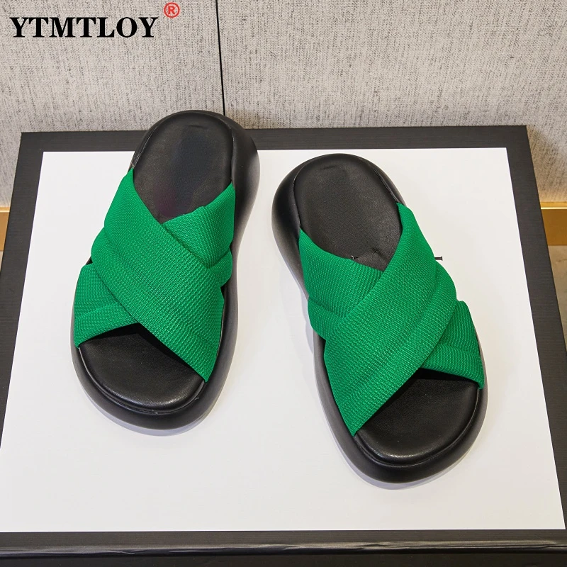 

Women's Slippers 2022 Fashion Peep Toe Cross Platform Sandals Summer Outdoor Beach Ladies Non-slip Soft Flat Slides Shoe Zapatos