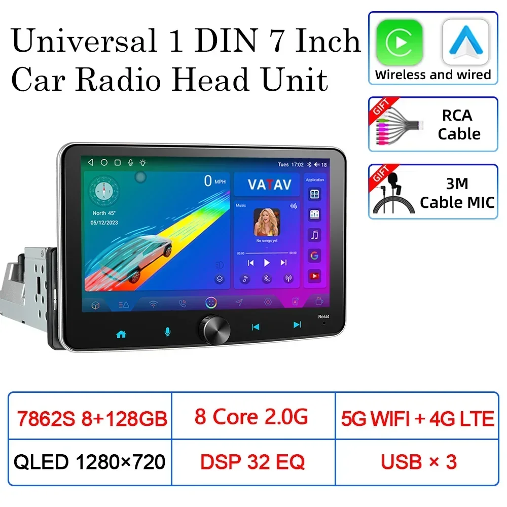 

Универсальный одиночный 1 Din 7-дюймовый автомобильный мультимедиа AI Voice Беспроводной проводной Android Auto CarPlay MP5-плеер BT Радио Стерео головное устройство