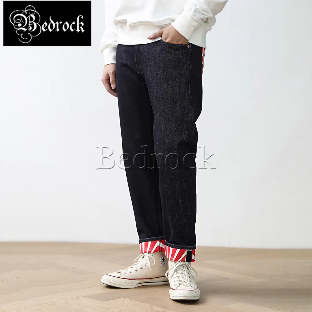 MBBCAR 14.5oz washed deep blue selvedge denim jeans for men Lucky Cat print embroidered 100 cotton slim retro pencil pants 7409