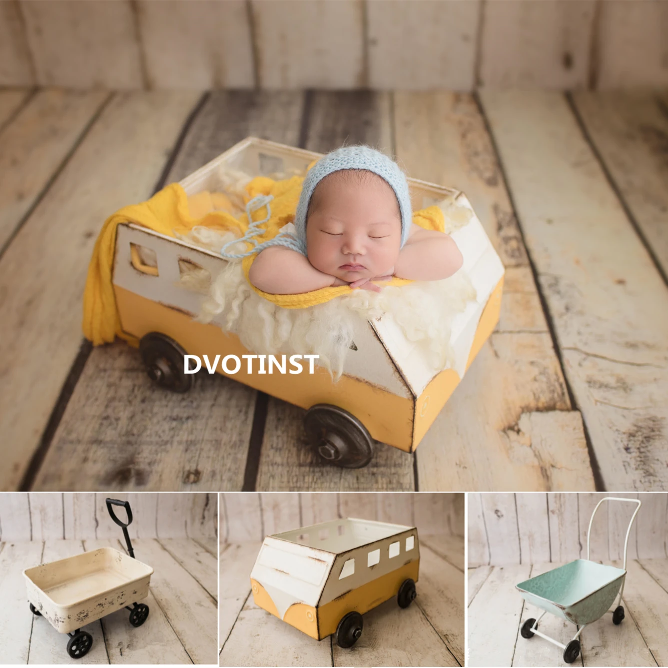 Dvotinst Newborn Photography Props Retro Posing Trolley Handcart Iron Mini Bus Fotografia Accessories Studio Shoot Photo Props