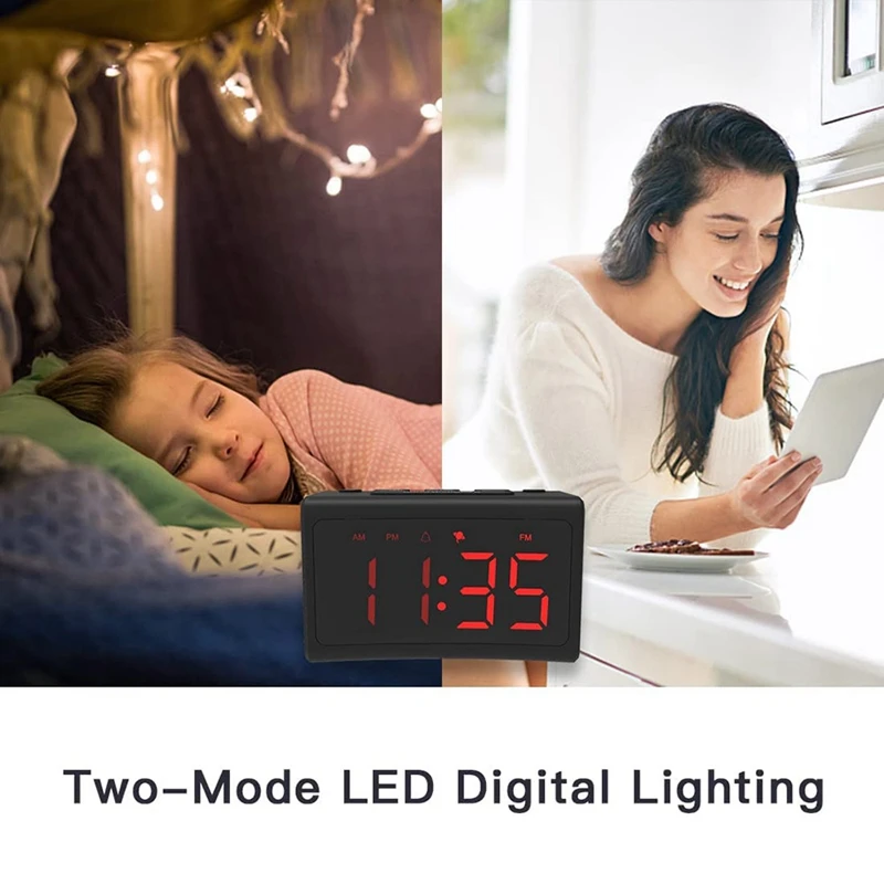 Радиоприемник с будильником для спальни шейкер кровати тяжелых сна 12/24 часа